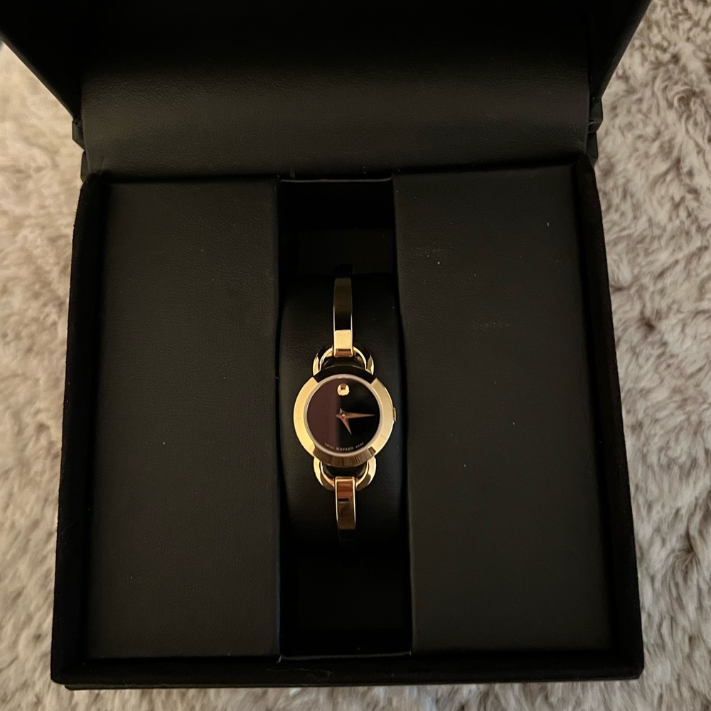 Movado Rondiro Gold Tone Black Dial Watch